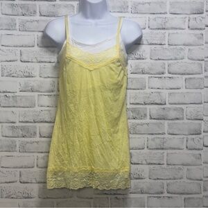 Bongo Crinkled Yellow White Lace Layered Tank Top NWOT Medium